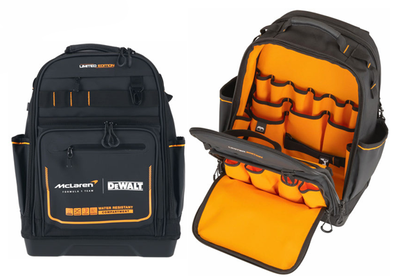 DEWALT × McLaren 特別コラボデザインのバックパック/⾓型バッグ発売