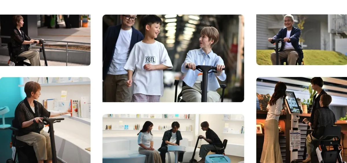 様々な場所で電動スクーターに乗っている人々の写真