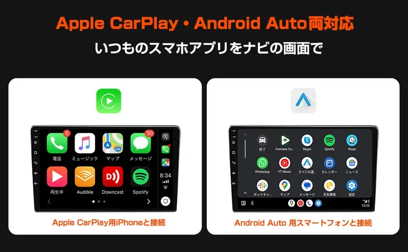 Apple CarPlayとAndroid Autoの両方に対応したカーナビゲーション画面