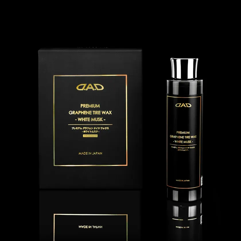 「G.A.D PREMIUM GRAPHENE TIRE WAX - WHITE MUSK -」の箱とボトル。