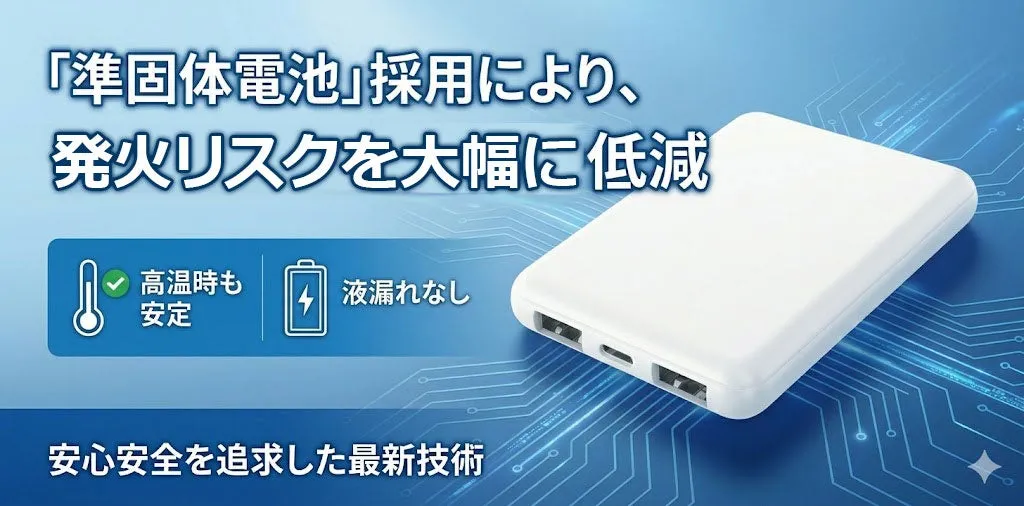 ゲル状電解質を採用した準固体電池により、発火リスクを抑制