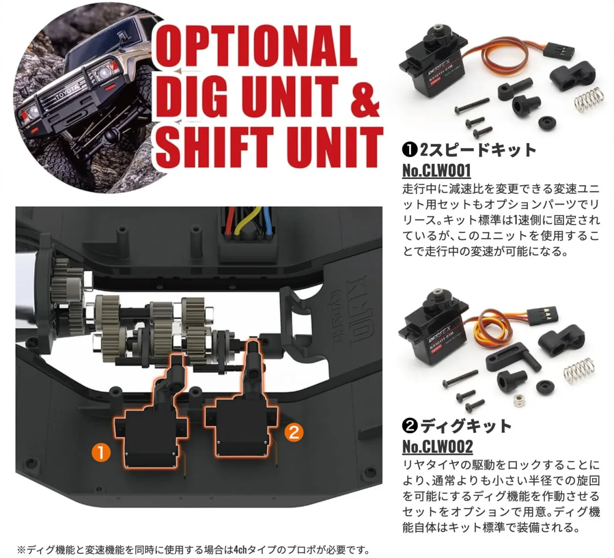 KC10シャシーの多機能ギヤボックス(オプションパーツ)